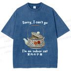 Unisex I am A Indoor Cat In Tea Pot Printed Washed Tee