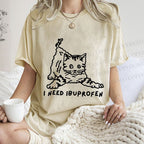 Unisex I Need Ibuprofen Funny Cat Printed Washed Tee