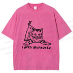 Unisex I Need Ibuprofen Funny Cat Printed Washed Tee