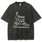 Unisex I Need Ibuprofen Funny Cat Printed Washed Tee