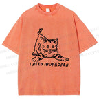 Unisex I Need Ibuprofen Funny Cat Printed Washed Tee