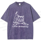 Unisex I Need Ibuprofen Funny Cat Printed Washed Tee
