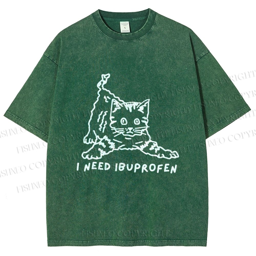 Unisex I Need Ibuprofen Funny Cat Printed Washed Tee