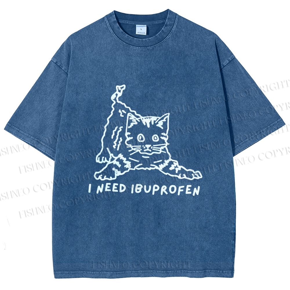 Unisex I Need Ibuprofen Funny Cat Printed Washed Tee