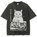 Unisex Vintage Cat Playing Chess Printed Washed Tee