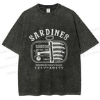 Unisex Vintage Sardine Fish Can Printed Washed Tee