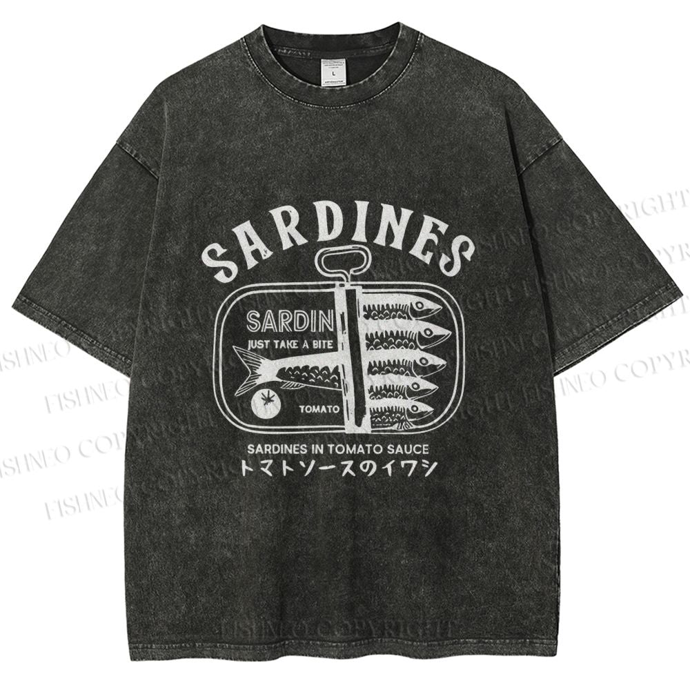 Unisex Vintage Sardine Fish Can Printed Washed Tee