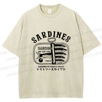 Unisex Vintage Sardine Fish Can Printed Washed Tee