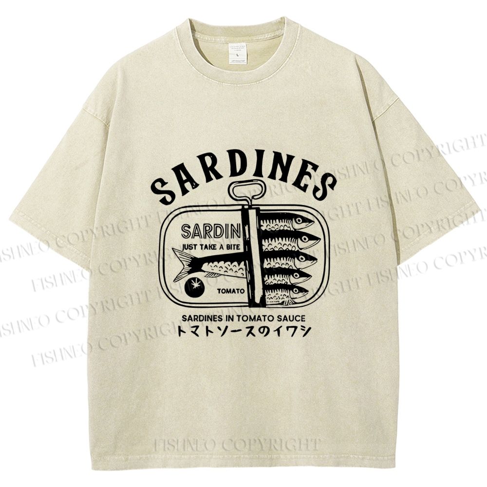 Unisex Vintage Sardine Fish Can Printed Washed Tee