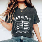 Unisex Vintage Sardine Fish Can Printed Washed Tee