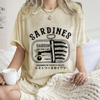 Unisex Vintage Sardine Fish Can Printed Washed Tee