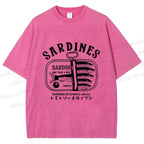 Unisex Vintage Sardine Fish Can Printed Washed Tee
