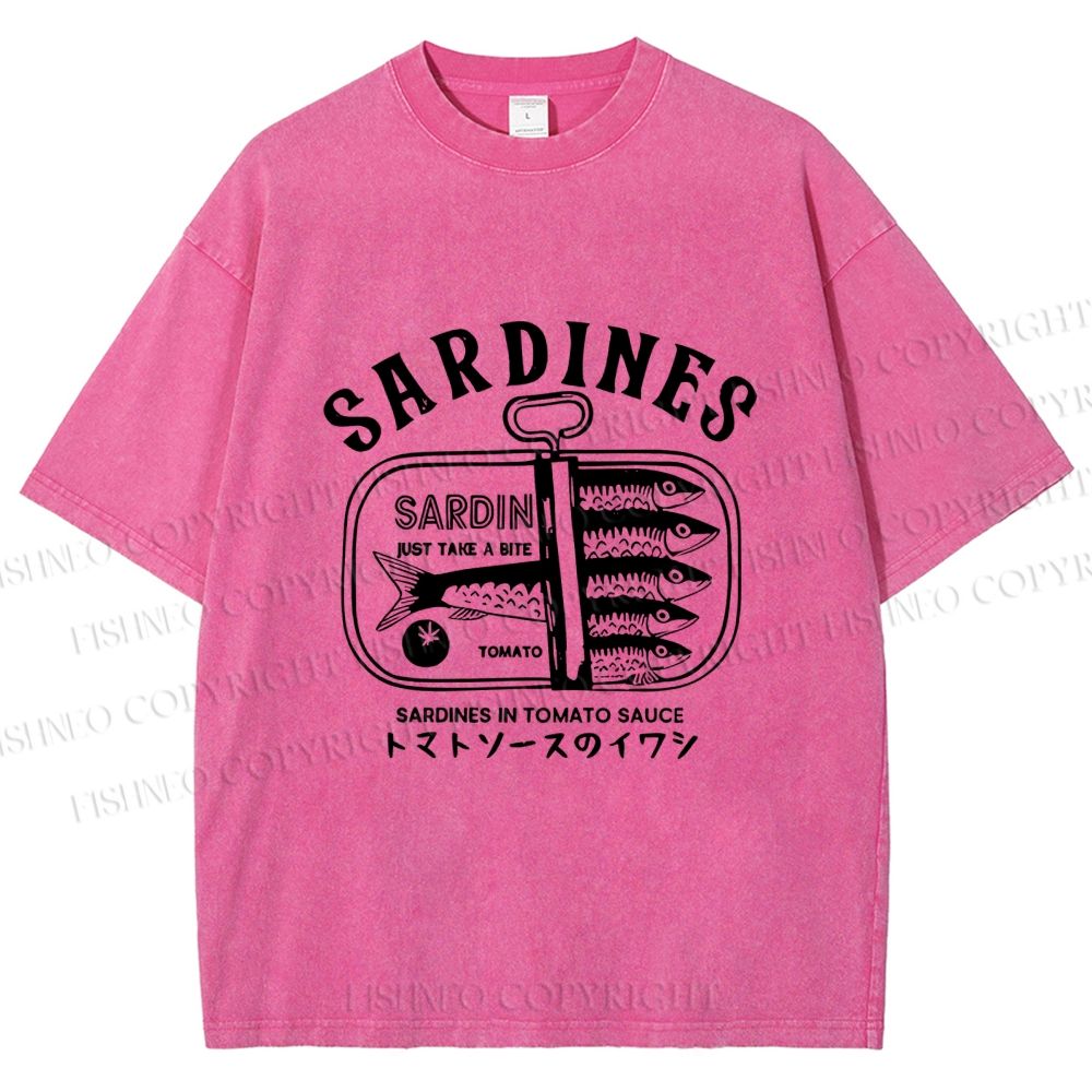 Unisex Vintage Sardine Fish Can Printed Washed Tee