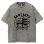 Unisex Vintage Sardine Fish Can Printed Washed Tee