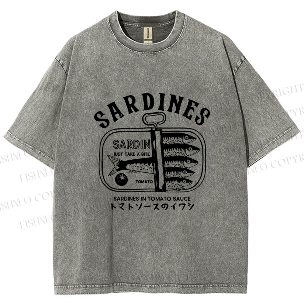 Unisex Vintage Sardine Fish Can Printed Washed Tee
