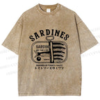 Unisex Vintage Sardine Fish Can Printed Washed Tee