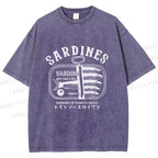Unisex Vintage Sardine Fish Can Printed Washed Tee