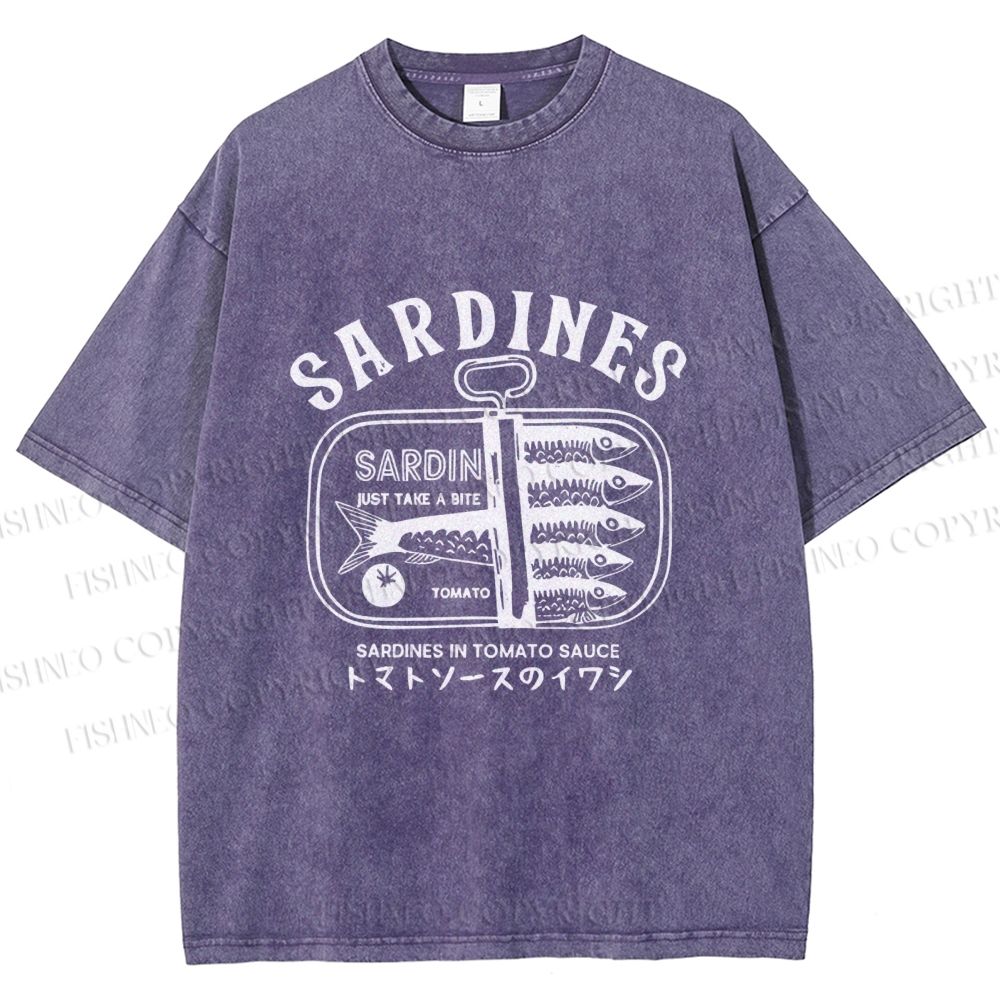 Unisex Vintage Sardine Fish Can Printed Washed Tee