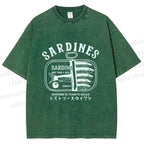 Unisex Vintage Sardine Fish Can Printed Washed Tee