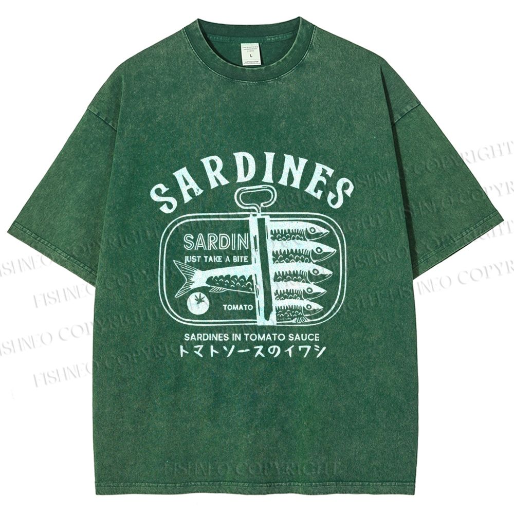 Unisex Vintage Sardine Fish Can Printed Washed Tee