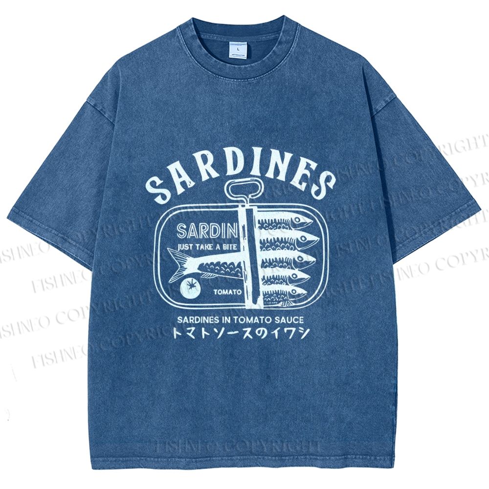 Unisex Vintage Sardine Fish Can Printed Washed Tee