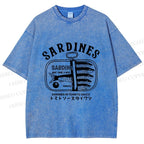 Unisex Vintage Sardine Fish Can Printed Washed Tee