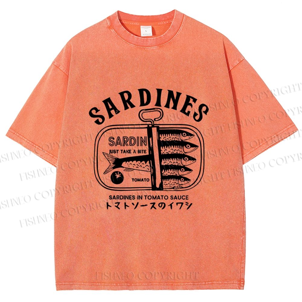 Unisex Vintage Sardine Fish Can Printed Washed Tee