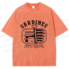 Unisex Vintage Sardine Fish Can Printed Washed Tee