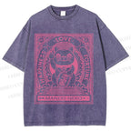 Unisex Vintage Japanese Cute Fortune Cat Printed Washed Tee