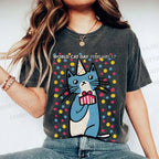 Unisex Colorful Cat Printed Washed Tee