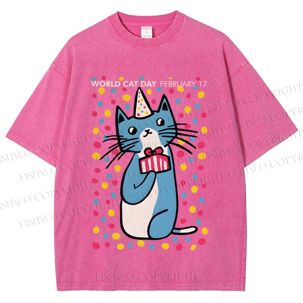 Unisex Colorful Cat Printed Washed Tee