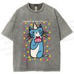 Unisex Colorful Cat Printed Washed Tee