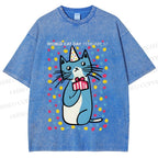 Unisex Colorful Cat Printed Washed Tee