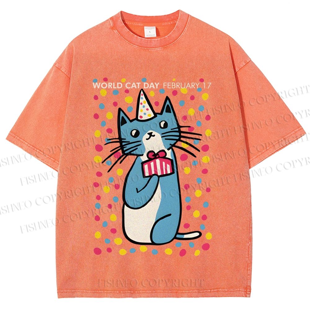 Unisex Colorful Cat Printed Washed Tee