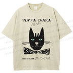 Unisex Vintage Bow Cat Printed Washed Tee