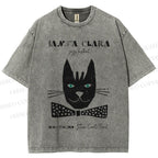 Unisex Vintage Bow Cat Printed Washed Tee