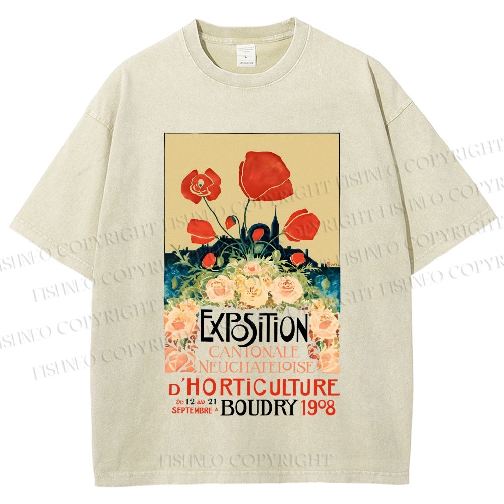Unisex Vintage Flower Poster Printed Washed Tee