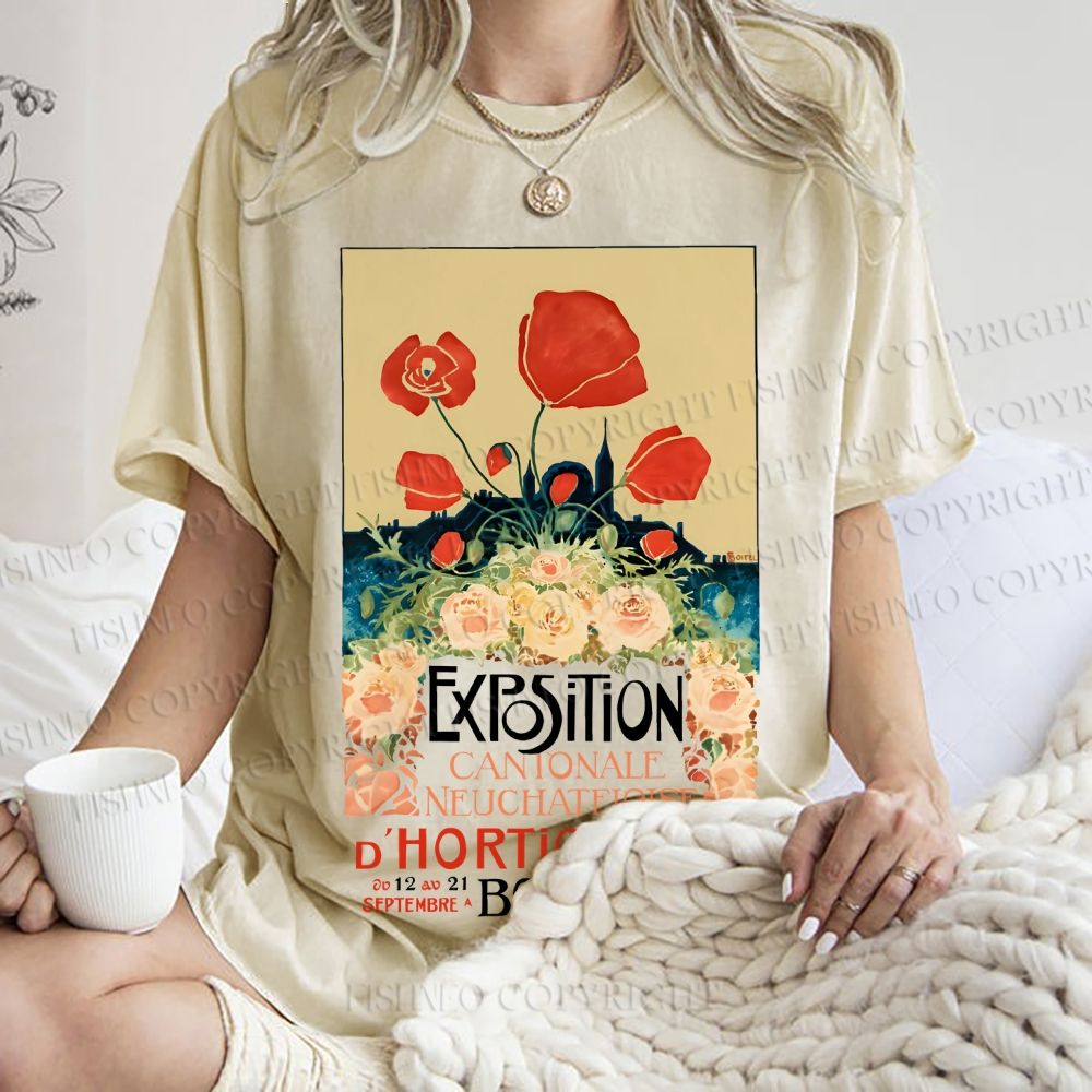 Unisex Vintage Flower Poster Printed Washed Tee