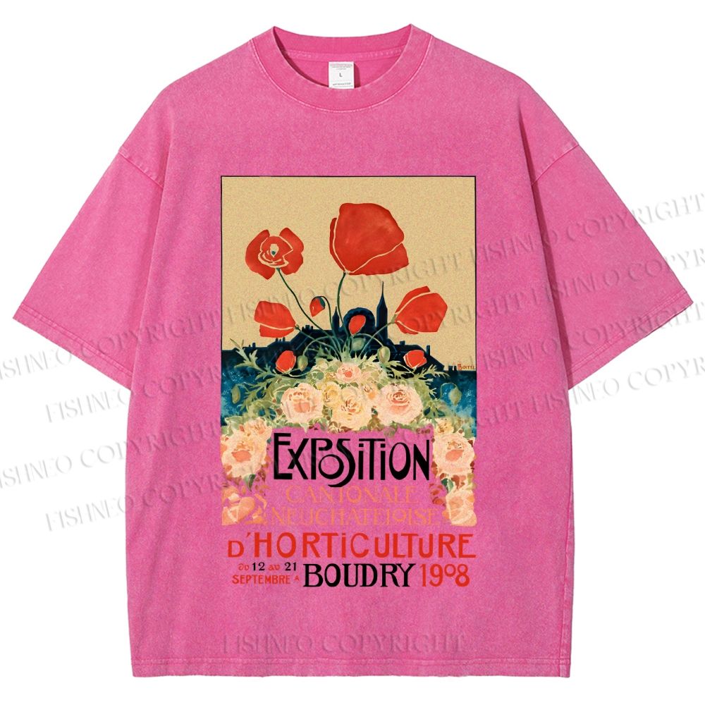 Unisex Vintage Flower Poster Printed Washed Tee