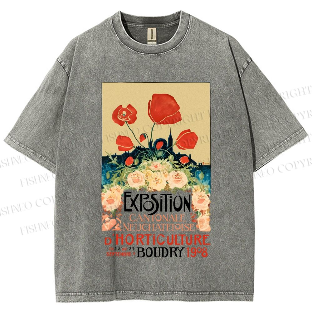 Unisex Vintage Flower Poster Printed Washed Tee