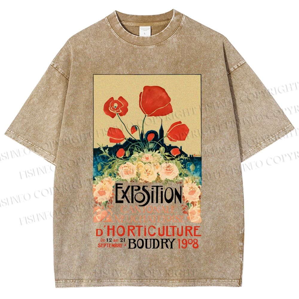 Unisex Vintage Flower Poster Printed Washed Tee