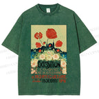 Unisex Vintage Flower Poster Printed Washed Tee