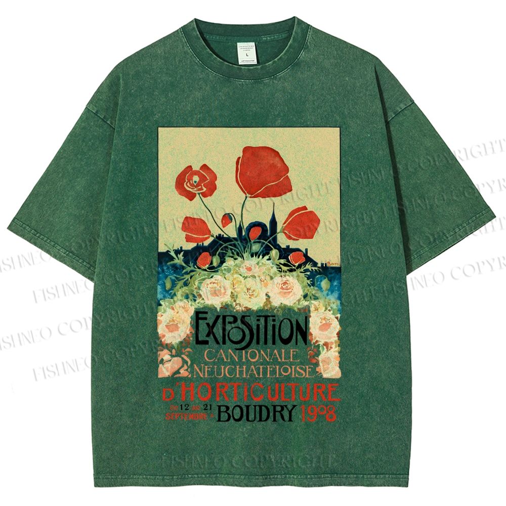 Unisex Vintage Flower Poster Printed Washed Tee