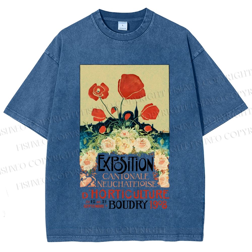Unisex Vintage Flower Poster Printed Washed Tee