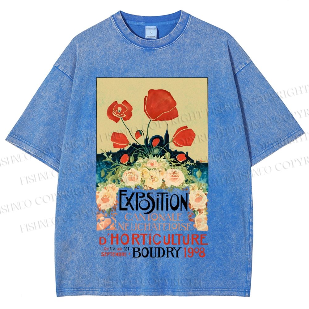 Unisex Vintage Flower Poster Printed Washed Tee