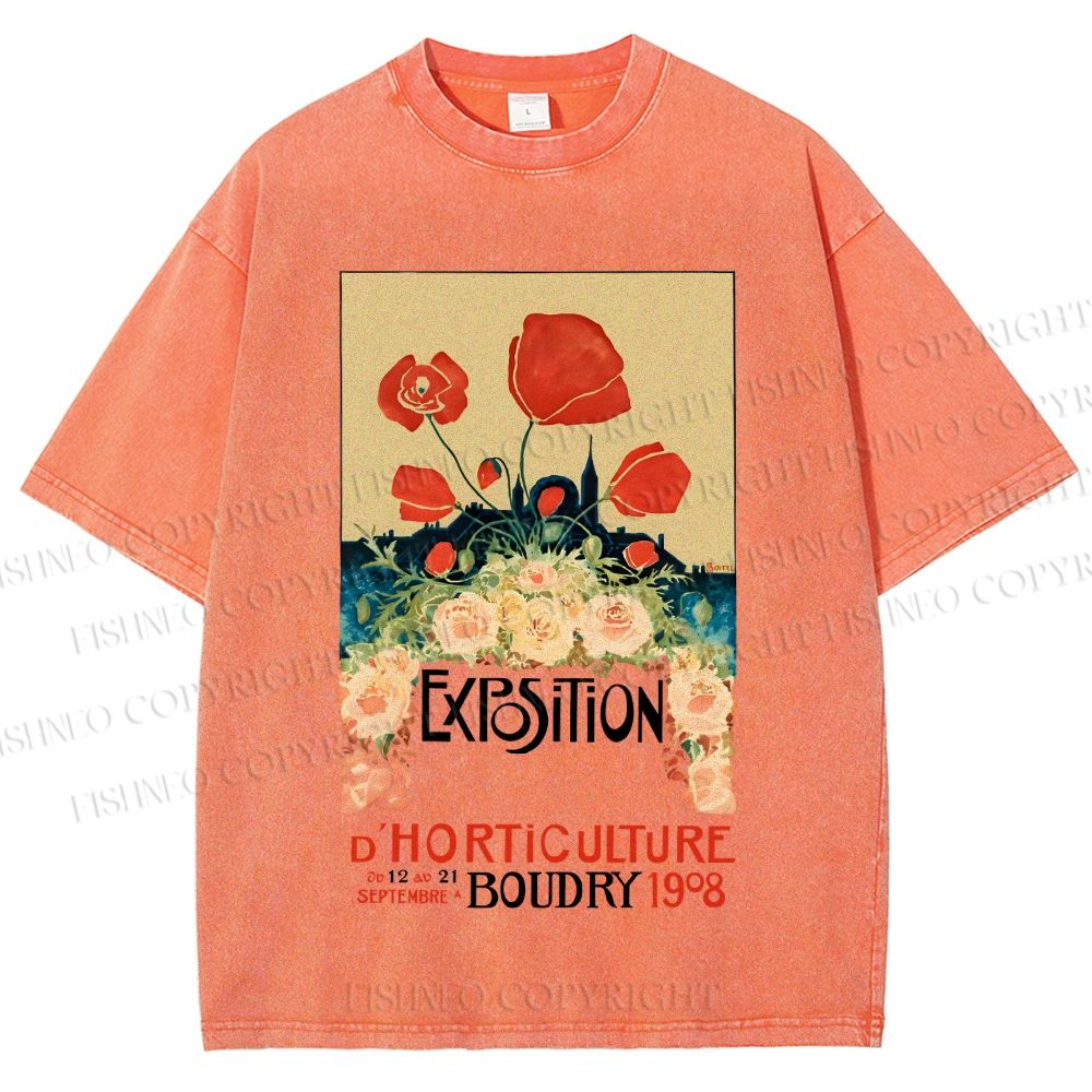 Unisex Vintage Flower Poster Printed Washed Tee