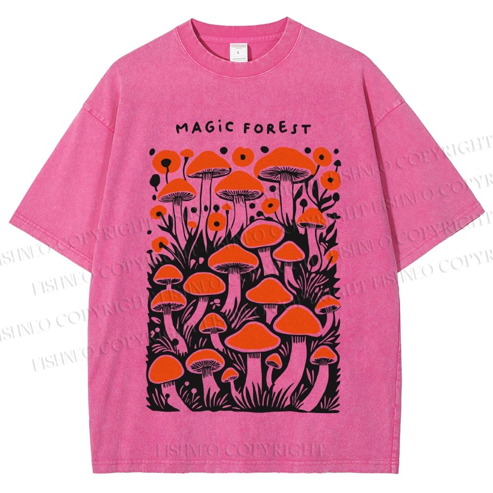 Unisex Magic Forest Mushrooms Printed Washed Tee