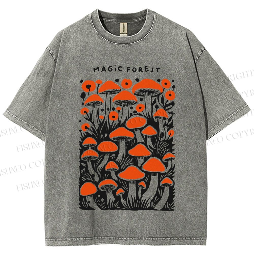 Unisex Magic Forest Mushrooms Printed Washed Tee
