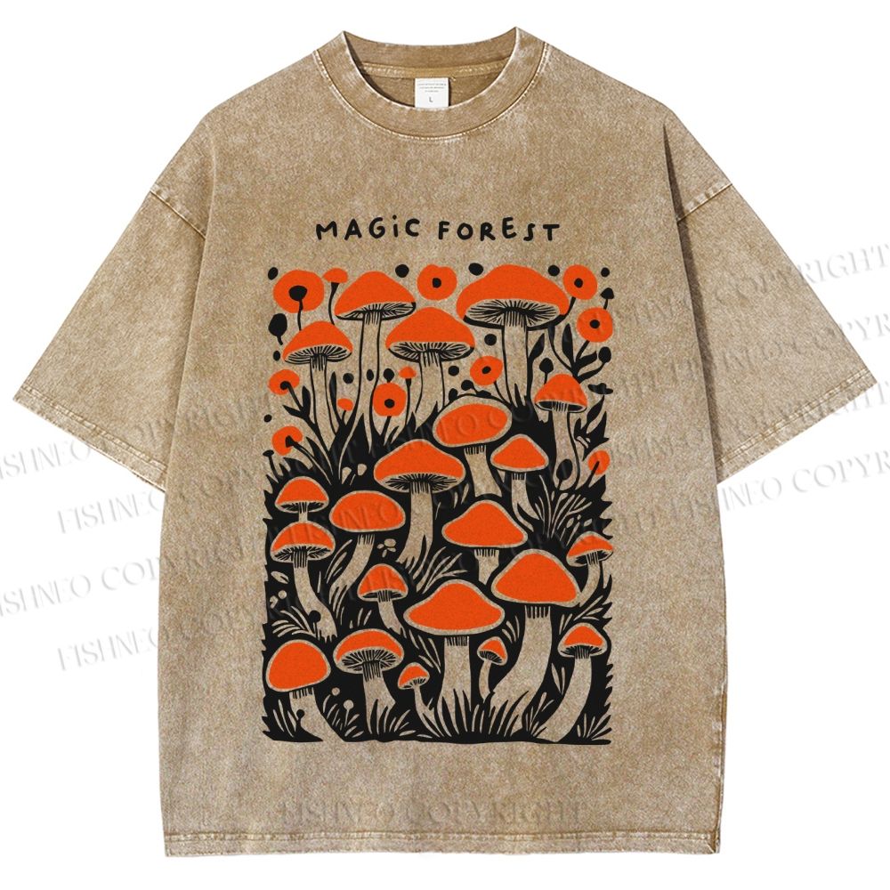 Unisex Magic Forest Mushrooms Printed Washed Tee