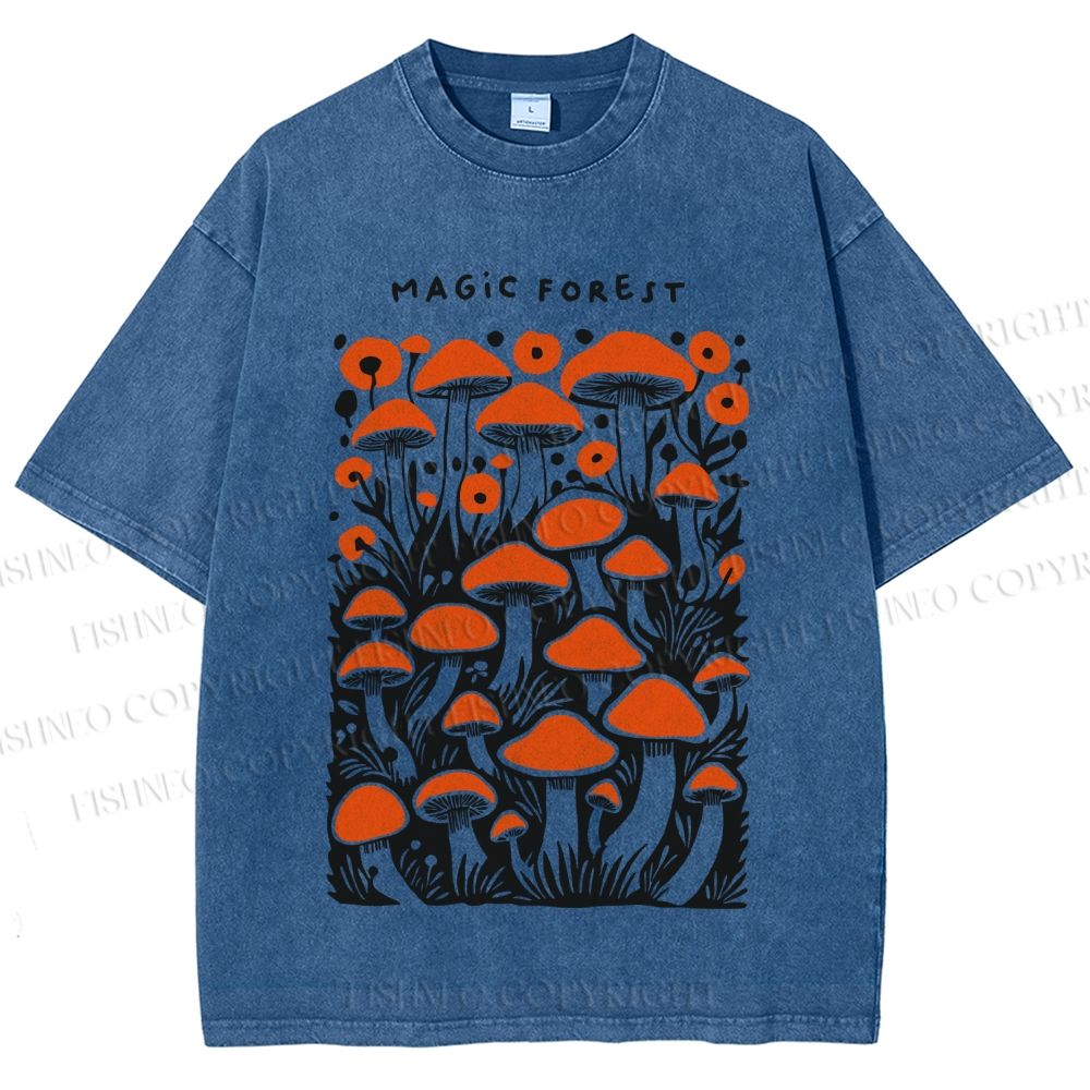 Unisex Magic Forest Mushrooms Printed Washed Tee